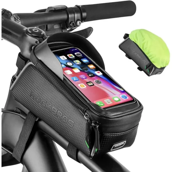 imageROCKBROS Bike Phone Bag Bike Pouch Top Tube Bag Bicycle Front Frame Bag Waterproof Bike Accessories Bag Phone Holder Compatible with iPhone Xs Max 11 Pro Plus Samsung S10