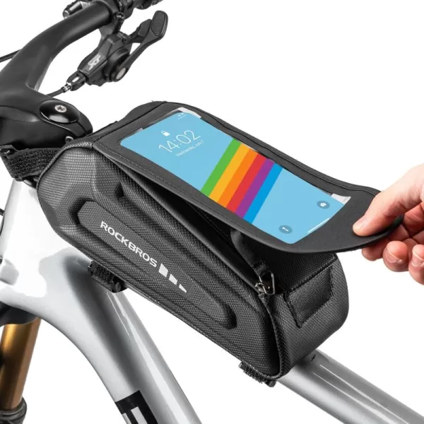 imageROCKBROS Bike Phone Front Frame Bag Bicycle Top Tube Handlebar Bag 3D EVA Bike Phone Mount Holder Bag Bike Accessories Cycling Pouch 17L Compatible Phones Under 68Black
