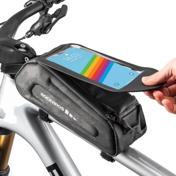 imageROCKBROS Bike Phone Front Frame Bag Bicycle Top Tube Handlebar Bag 3D EVA Bike Phone Mount Holder Bag Bike Accessories Cycling Pouch 17L Compatible Phones Under 68Camo