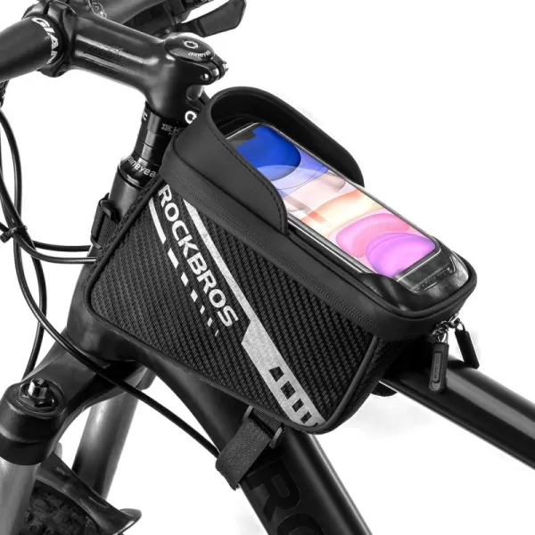 imageROCKBROS Bike Phone Front Frame Bag Top Tube Bike Bag Bicycle Handlebar Bag Cell Phone Holder Mount Bag Cycling Accessories Storage Pouch for Phone 11 12 Pro XS Max XR Below 72
