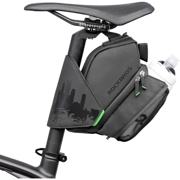 imageROCKBROS Bike Saddle Bag Bike Seat Bag with Water Bottle Holder Bicycle Bag Under Seat Waterproof for Road BikeBLACK2