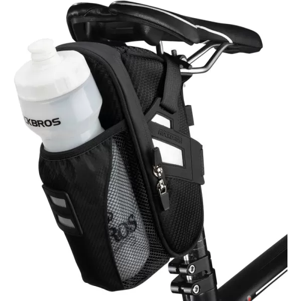 imageROCKBROS Bike Saddle Bags with Water Bottle Pouch Waterproof Bike Bags Under Seat Pack for Mountain Road Saddle Bag Bicycles Storage BagBlack