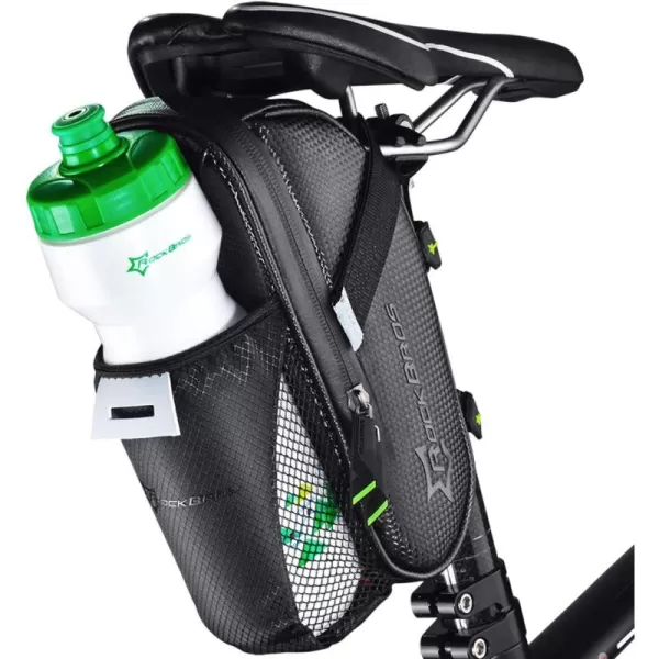 imageROCKBROS Bike Saddle Bags with Water Bottle Pouch Waterproof Bike Bags Under Seat Pack for Mountain Road Saddle Bag Bicycles Storage BagBlack Green