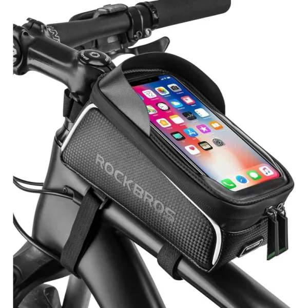 imageROCKBROS BikeBicycle Phone Front Frame Bag Waterproof Tube BagCycling Pouch Bike Accessories for Men Compatible Phone Under 65