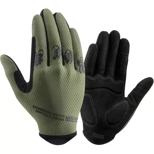 imageROCKBROS Cycling Gloves for Men Breathable Bike Gloves for Men Cycling Touchscreen Mountain Bike Gloves for MenBlack Green