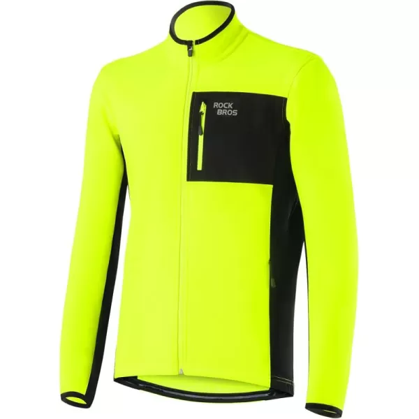 imageROCKBROS Cycling Jackets for Men Winter Thermal Bike Jackets Breathable Cycling Windbreaker with 3 PocketsGreen