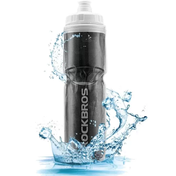 imageROCKBROS Insulated Bike Water Bottles Keep Water Cool LeakProof Cycling Water Bottle with Handle Bicycle Water Bottle Easy to Squeeze 2124OZBlack1 24oz