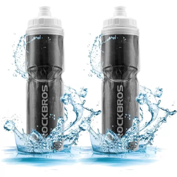 imageROCKBROS Insulated Bike Water Bottles Keep Water Cool LeakProof Cycling Water Bottle with Handle Bicycle Water Bottle Easy to Squeeze 2124OZBlack2 24oz
