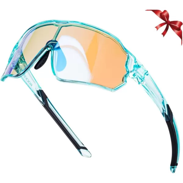 imageROCKBROS Kids Sunglasses Photochromic Sports Sunglasses For Boys Girls Youth MTB Biking Sunglasses for Kids Ages 8 to 14Turquoise