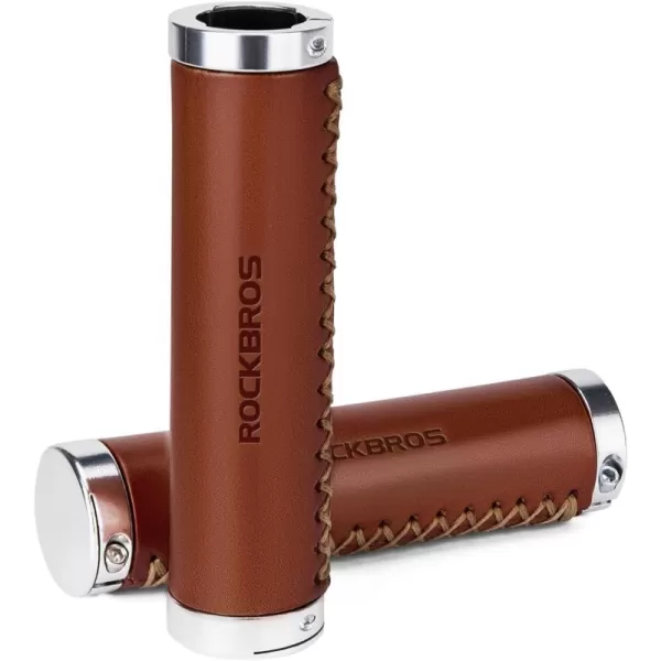 imageROCKBROS Leather Bike Handlebar Grips Bicycle Handlebar Grips for 222mm Vintage Mountain Bike Folding Bicycle Handlebar for Woman ampamp Man