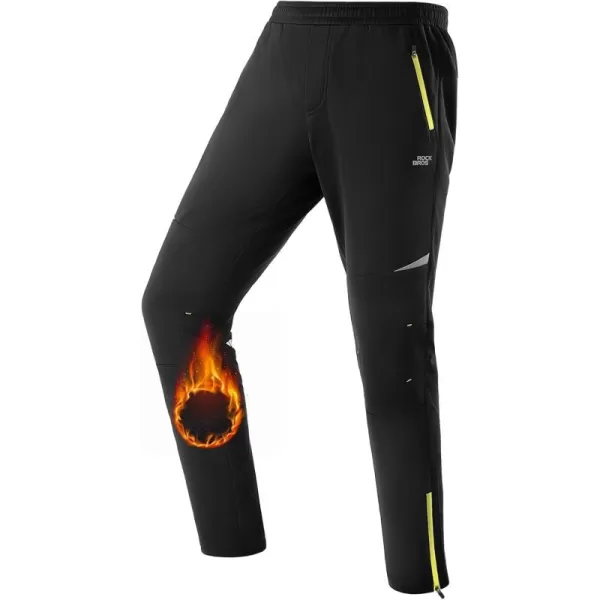 imageROCKBROS Mens Winter Cycling Pants Thermal Running Tights Windproof Outdoor Hiking Gear with 2 Zipper PocketsBlack