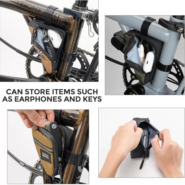imageROCKBROS Bike Bag Small Tool Bag Bike Frame Pouch Triangle Bike Pouch Waterproof Small Bicycle Bag for Boys Girls Men Women Small Pouch for Road Folding Bike AccessoriesKhaki