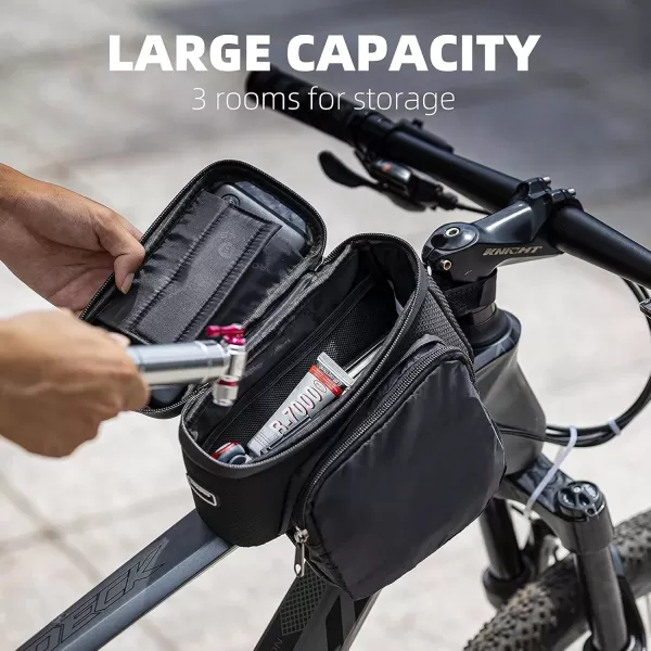 imageROCKBROS Bike Frame Bag Bike Phone Mount Bag Bicycle Phone Holder with Side Bags Bike Top Tube Bag for Cycling Mountain Road Bike Pouch Accessories Storage Bag