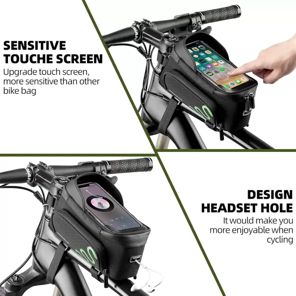 imageROCKBROS Bike Frame Bag Bike Phone Mount Bag Bicycle Phone Holder with Side Bags Bike Top Tube Bag for Cycling Mountain Road Bike Pouch Accessories Storage Bag