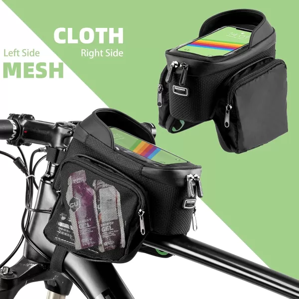 imageROCKBROS Bike Frame Bag Bike Phone Mount Bag Bicycle Phone Holder with Side Bags Bike Top Tube Bag for Cycling Mountain Road Bike Pouch Accessories Storage Bag