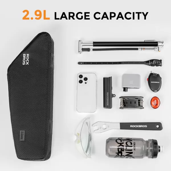 imageROCKBROS Bike Frame Bag Waterproof Top Tube Bike Bag 173Inch 29L Large Capacity Narrow Edge Bicycle Frame Triangle Bag Mountain ampamp Road Bike Accessories