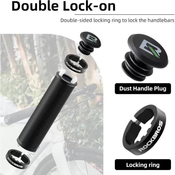 imageROCKBROS Bike Grips Bike Handlebar Grips Double Lockon Mountain Bike Grips Comfortable AntiSlip Handlebar Grips for Mountain Bike BMX Bike Scooter Beach Cruiser Folding Bikeblack