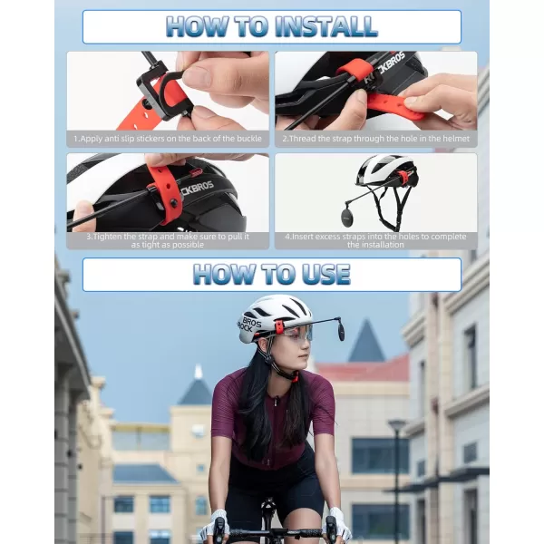 imageROCKBROS Bike Helmet Mirror 55cm HD Mirror Flexible Frame Detachable Design MTB Helmet Mirror for Bicycle Cycling Helmet Bike AccessoiresRed55cm