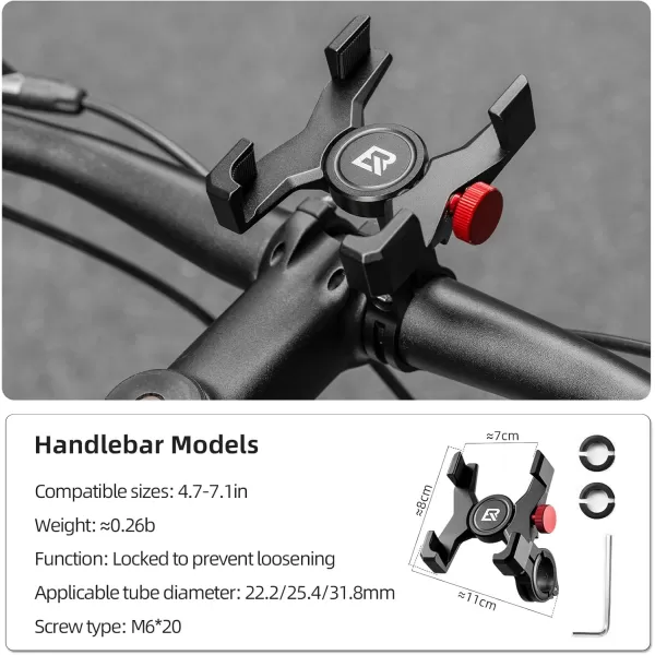 imageROCKBROS Bike Phone Holder Aluminum Bike Phone Mount HolderHandlebar Mounted Cell Phone Holder for 4771 Inch Phones Handlebar MountHandlebar Mount