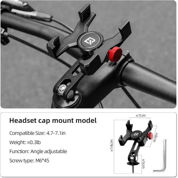 imageROCKBROS Bike Phone Holder Aluminum Bike Phone Mount HolderHandlebar Mounted Cell Phone Holder for 4771 Inch Phones Handlebar MountHeadset Cap Mount