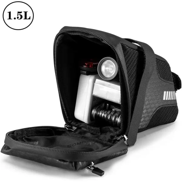 imageROCKBROS Bike Saddle Bag Seat Bag Bike Bag Under Seat 15L Bicycle Bag Cycling Accessories Storage Pouch Bike Wedge Pack for Mountain Road Bike