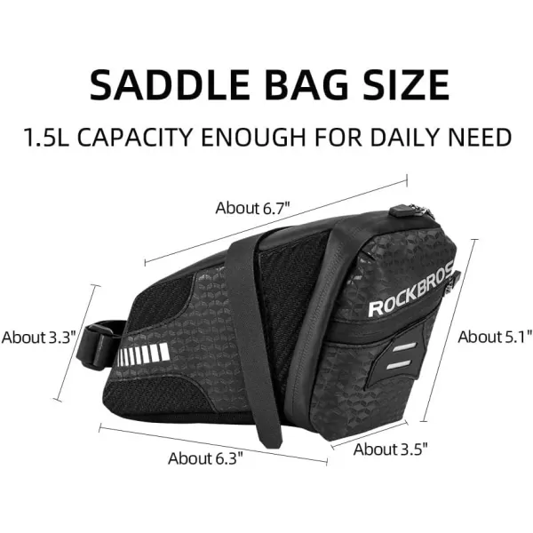 imageROCKBROS Bike Saddle Bag Seat Bag Bike Bag Under Seat 15L Bicycle Bag Cycling Accessories Storage Pouch Bike Wedge Pack for Mountain Road Bike