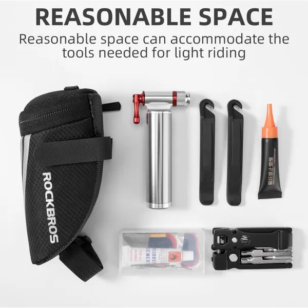 imageROCKBROS Bike Saddle Bag Small Seat Bag Bicycle Bag Under Seat Bike Accessories Storage Pouch Ultralight Cycling Wedge Pack for Road Mountain MTB Foldable Bike