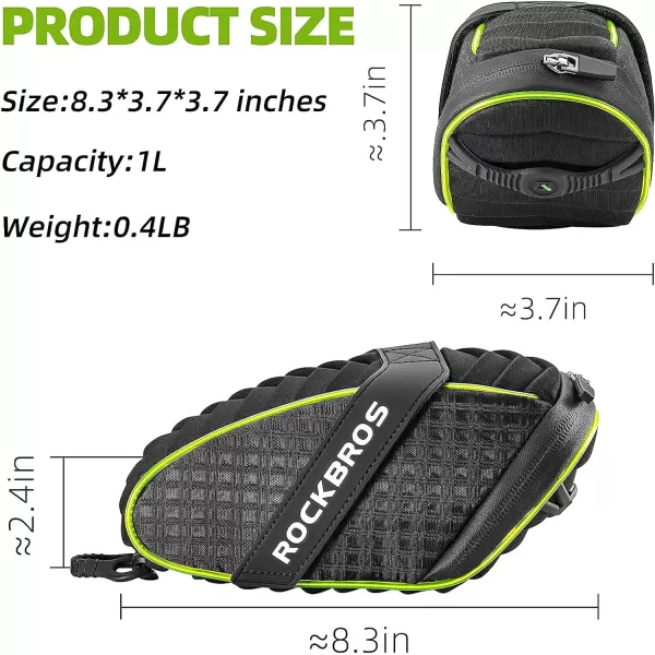 imageROCKBROS Bike Seat Bag Saddle Bag Bicycle with LED Light Bike Bag Under Seat 3D Shell Bike Storage Bag Waterproof Bike Pouch with Rain Cover for Road Mountain Bikes