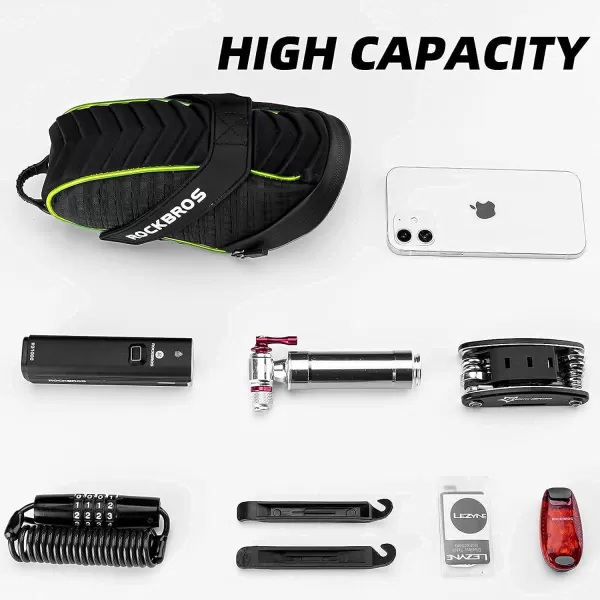 imageROCKBROS Bike Seat Bag Saddle Bag Bicycle with LED Light Bike Bag Under Seat 3D Shell Bike Storage Bag Waterproof Bike Pouch with Rain Cover for Road Mountain Bikes