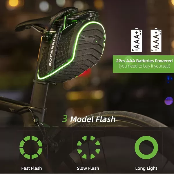 imageROCKBROS Bike Seat Bag Saddle Bag Bicycle with LED Light Bike Bag Under Seat 3D Shell Bike Storage Bag Waterproof Bike Pouch with Rain Cover for Road Mountain Bikes