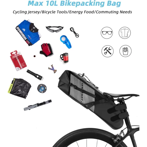imageROCKBROS Bikepacking Bag Waterproof Bike Saddle Bag Large Capacity Bikepacking Seat Bag Road Mountain Bike Seat Bag Max 10LMax 10L