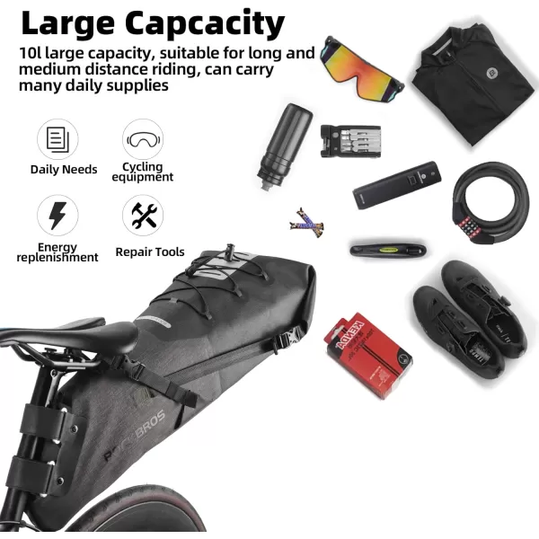 imageROCKBROS Bikepacking Bag Waterproof Bike Saddle Bag Large Capacity Bikepacking Seat Bag Road Mountain Bike Seat Bag Max 10LMax 14L