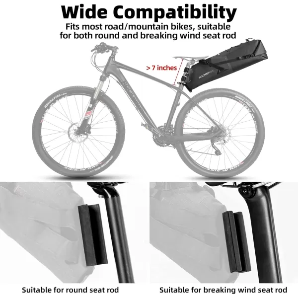imageROCKBROS Bikepacking Bag Waterproof Bike Saddle Bag Large Capacity Bikepacking Seat Bag Road Mountain Bike Seat Bag Max 10LMax 14L