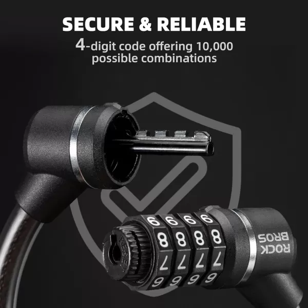 imageROCKBROS Cable Lock Combination Bike Lock 4 Digit Mini Lock 114 Long Resettable Cable Lock AntiTheft Accessories Black