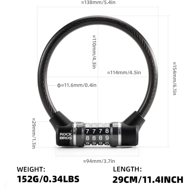 imageROCKBROS Cable Lock Combination Bike Lock 4 Digit Mini Lock 114 Long Resettable Cable Lock AntiTheft Accessories Black