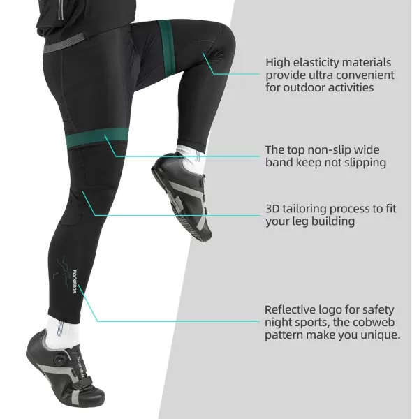 imageROCKBROS Cycling Leg Warmers for Men Women Winter Long Leg Sleeves Compression Knee Leg WarmerBlack Green