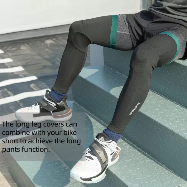 imageROCKBROS Cycling Leg Warmers for Men Women Winter Long Leg Sleeves Compression Knee Leg WarmerBlack Green