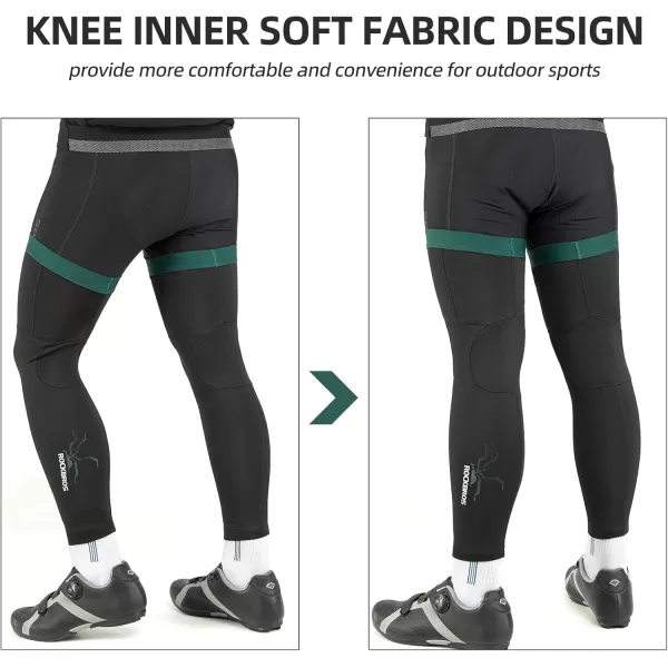 imageROCKBROS Cycling Leg Warmers for Men Women Winter Long Leg Sleeves Compression Knee Leg WarmerBlack Green