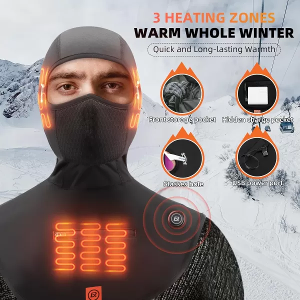 imageROCKBROS Heated Winter Balaclava Thermal Fleece for Cold Weather Ski Balaclava Under Helmet Warm Face Cover for Men Women