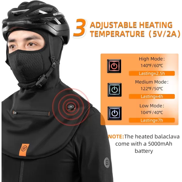 imageROCKBROS Heated Winter Balaclava Thermal Fleece for Cold Weather Ski Balaclava Under Helmet Warm Face Cover for Men Women