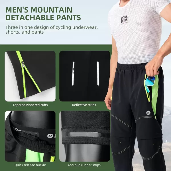 imageROCKBROS Mens Cycling Pants Detachable Shorts 3 in 1 Mountain Bike Hiking Gear Windproof Fleece Lined Running Ski