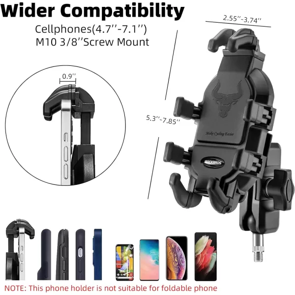imageROCKBROS Motorcycle Bike Phone Mount with Vibration Dampener for 4771 inch Phones Universal Handlebar Mount BlackM10 Screw Mount
