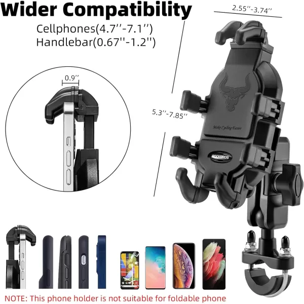 imageROCKBROS Motorcycle Bike Phone Mount with Vibration Dampener for 4771 inch Phones Universal Handlebar Mount BlackUBracket Mount