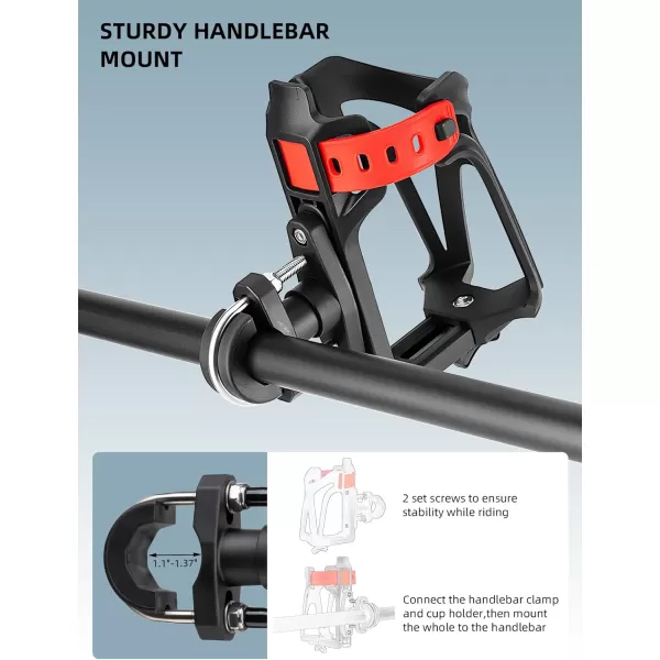 imageROCKBROS Motorcycle Cup Holder Bike Water Bottle Holder for 233quot Diameter Adjustable Bottles Size with 360Rotatable Base Bicycle Drink Cage for Handlebar Frame with Screw ToolBlack Red