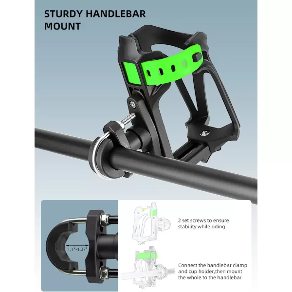 imageROCKBROS Motorcycle Cup Holder Bike Water Bottle Holder for 233quot Diameter Adjustable Bottles Size with 360Rotatable Base Bicycle Drink Cage for Handlebar Frame with Screw ToolBlack Green