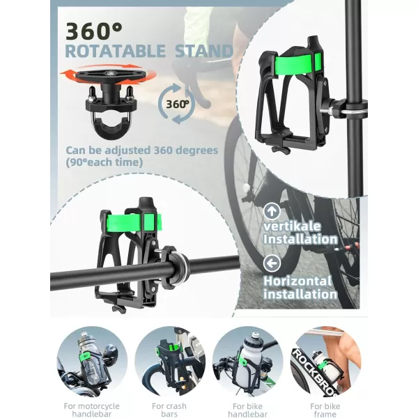 imageROCKBROS Motorcycle Cup Holder Bike Water Bottle Holder for 233quot Diameter Adjustable Bottles Size with 360Rotatable Base Bicycle Drink Cage for Handlebar Frame with Screw ToolBlack Green