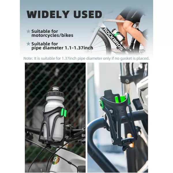 imageROCKBROS Motorcycle Cup Holder Bike Water Bottle Holder for 233quot Diameter Adjustable Bottles Size with 360Rotatable Base Bicycle Drink Cage for Handlebar Frame with Screw ToolBlack Green