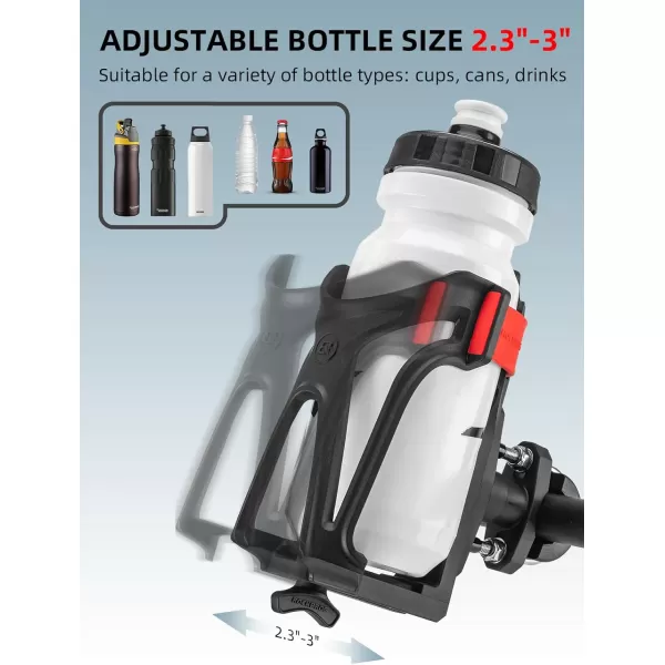 imageROCKBROS Motorcycle Cup Holder Bike Water Bottle Holder for 233quot Diameter Adjustable Bottles Size with 360Rotatable Base Bicycle Drink Cage for Handlebar Frame with Screw ToolBlack Red