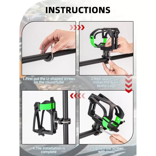 imageROCKBROS Motorcycle Cup Holder Bike Water Bottle Holder for 233quot Diameter Adjustable Bottles Size with 360Rotatable Base Bicycle Drink Cage for Handlebar Frame with Screw ToolBlack Green