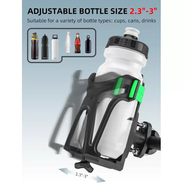 imageROCKBROS Motorcycle Cup Holder Bike Water Bottle Holder for 233quot Diameter Adjustable Bottles Size with 360Rotatable Base Bicycle Drink Cage for Handlebar Frame with Screw ToolBlack Green